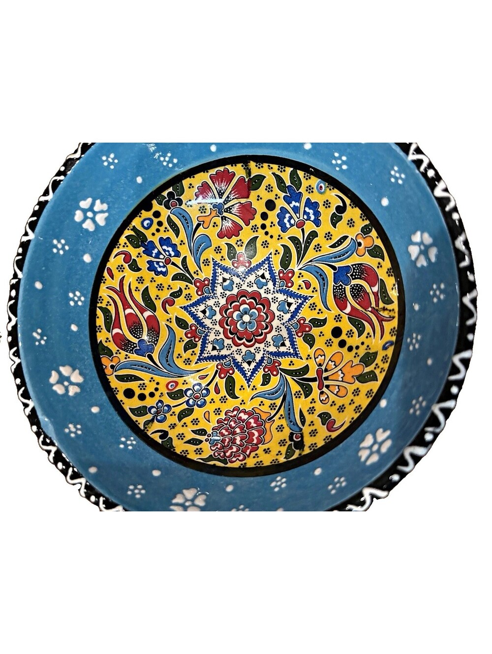 Handmade Turkish Ceramic Bowl Hand-Painted Iznik Floral Relief 5”